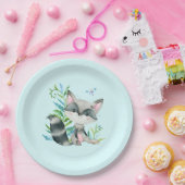 Woodland Raccoon Whimsical Aqua Papieren Bordje (Feest)