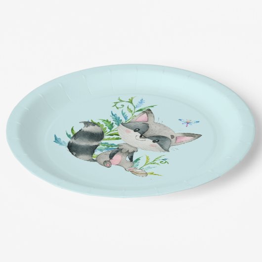 Woodland Raccoon Whimsical Aqua Papieren Bordje (Gekanteld)