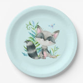 Woodland Raccoon Whimsical Aqua Papieren Bordje (Voorkant)