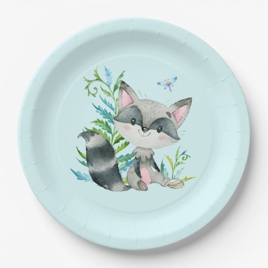 Woodland Raccoon Whimsical Aqua Papieren Bordje (Voorkant)