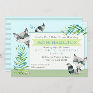 Woodland Raccoon Whimsical Baby shower Kaart