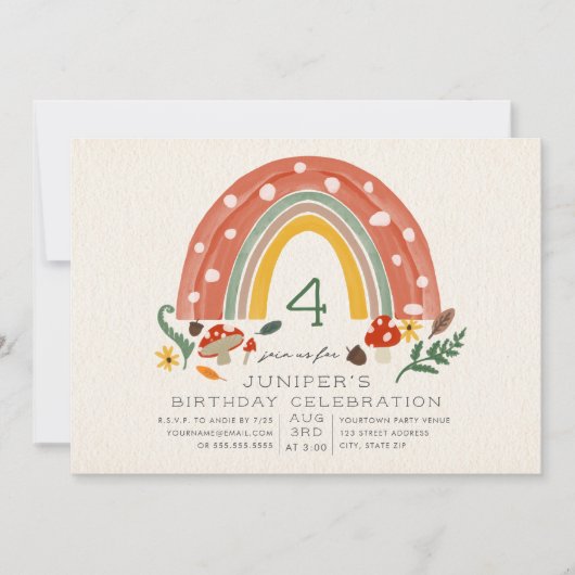 Woodland Rainbow Mushroom Botanische Verjaardagsfe Kaart (Voorkant)