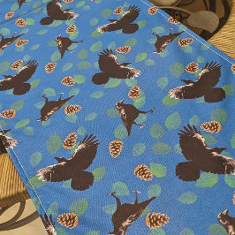 Woodland Raven Zwarte Vogels & Pine Cone Blauw Bos Korte Tafelloper