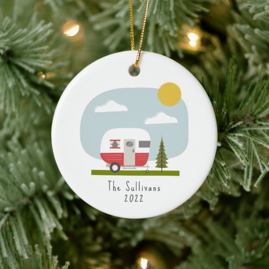 Woodland Red Camper kerst Keramisch Ornament (Boom)