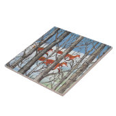 Woodland Red Fox Forest Scene Spring Snow Blue Sky Tegeltje (Zijkant)