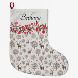 Woodland Reindeer en Berries Smoke White Grote Kerstsok