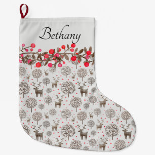 Woodland Reindeer en Berries Smoke White Grote Kerstsok