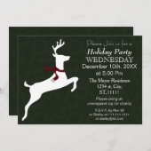 Woodland Reindeer green Holiday party Uitnodiging (Voorkant / Achterkant)