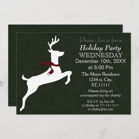 Woodland Reindeer green Holiday party Uitnodiging (Voorkant / Achterkant)