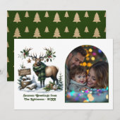 Woodland Reindeer Rustic Forest Christmas Photo Feestdagenkaart (Voorkant / Achterkant)