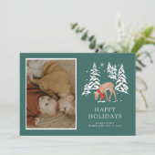 Woodland rendier in de winter feestdagenkaart (Staand voorkant)