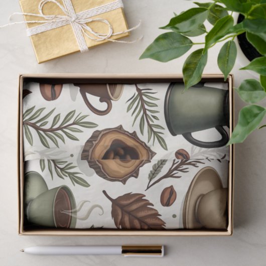 Woodland Roast: Rustic Coffee Gift Wrap Tissuepapier (Geschenk)