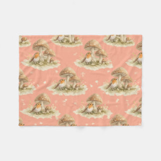Woodland Robin & Mushroom Watercolor Pattern Fleece Deken