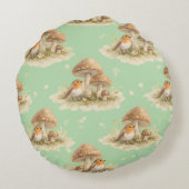 Woodland Robin & Mushroom Watercolor Pattern Rond Kussen (Achterkant)