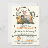 Woodland roept alle feestdieren verjaardagsfeestje kaart (Voorkant)