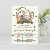 Woodland roept alle feestdieren verjaardagsfeestje kaart (Staand voorkant)