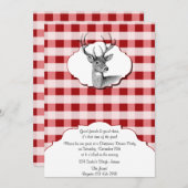 Woodland Rood en Wit gecontroleerd Kerstdiner Kaart (Voorkant / Achterkant)
