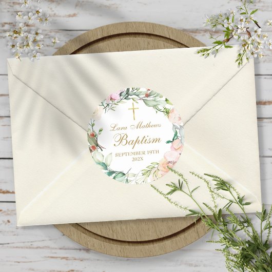 Woodland Roos Garland Baptism Christening Ronde Sticker