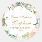 Woodland Roos Garland Baptism Christening Ronde Sticker (Voorkant)