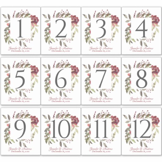 Woodland Roos Table Number Stickers (Voorkant)