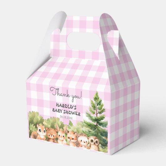 Woodland Roze Baby Meisje Douche Bedankdoosjes (Voorkant Zijde)