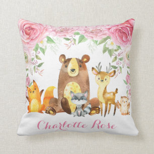 Woodland roze bloemige Rozen baby meisje kinderkam Kussen