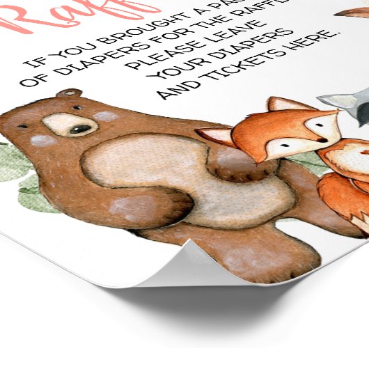 Woodland roze floral Diaper baby shower Raffle Poster (Hoek)