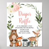 Woodland roze floral Diaper baby shower Raffle Poster (Voorkant)