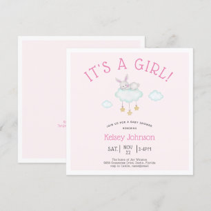 Woodland Roze Het is een meisje Konijn Baby Shower Kaart