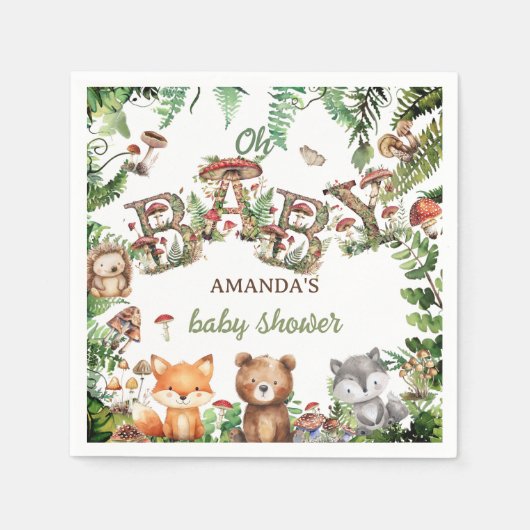 Woodland Rustic Animals Botanical Baby shower Servet (Voorkant)