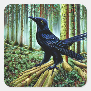 Woodland Rustic Black Raven Vierkante Sticker