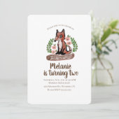 Woodland Rustic Fox Floral Birthday Party Kaart (Staand voorkant)