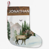 Woodland Rustic Waterverf Elk in Forest Cabin Kleine Kerstsok (Voorkant)