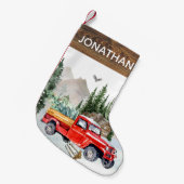 Woodland Rustic Waterverf Truck Cabin Country Kleine Kerstsok (Voorkant (Hangend))