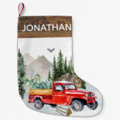 Woodland Rustic Waterverf Truck Cabin Country Kleine Kerstsok (Voorkant)