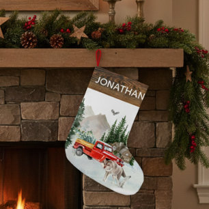 Woodland Rustic Waterverf Truck Cabin Wolf Kleine Kerstsok