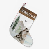 Woodland Rustic Waterverf Wolf Forest Kleine Kerstsok (Voorkant (Hangend))