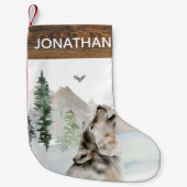 Woodland Rustic Waterverf Wolf Forest Kleine Kerstsok (Voorkant)
