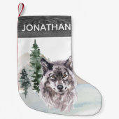 Woodland Rustic Waterverf Wolf Forest Kleine Kerstsok (Voorkant)