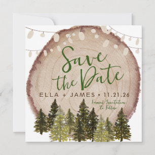 Woodland Rustic Wood Slice Save the Date Kaart
