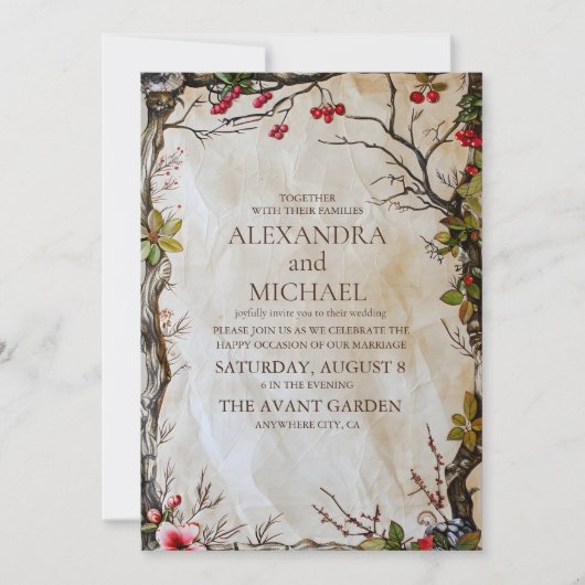 Woodland rustieke botanische bruiloft kaart (Voorkant)