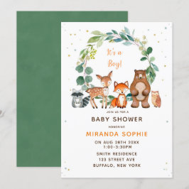 Woodland Safari Animals Boy Baby shower Invitation Kaart