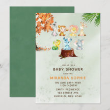 Woodland Safari Animals Boy Baby shower Invitation