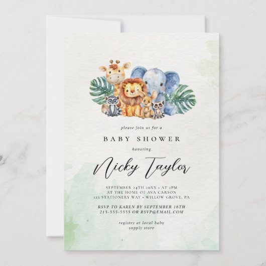 Woodland Safari Baby shower Kaart (Voorkant)