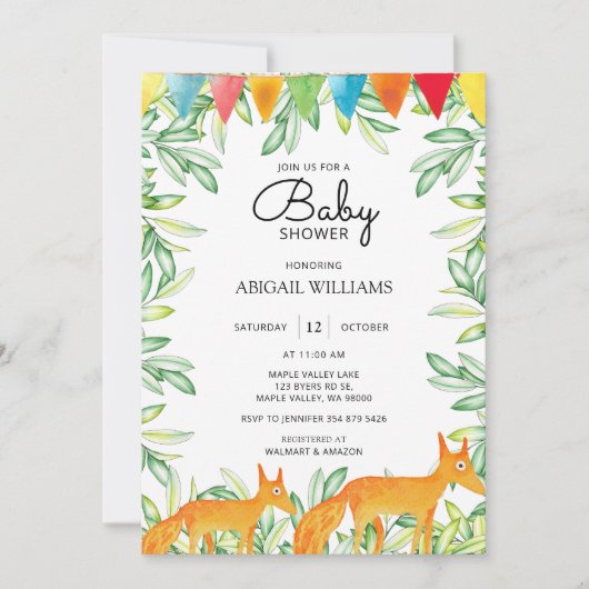 Woodland Safari Fox Moeder en Baby Baby shower Kaart (Voorkant)