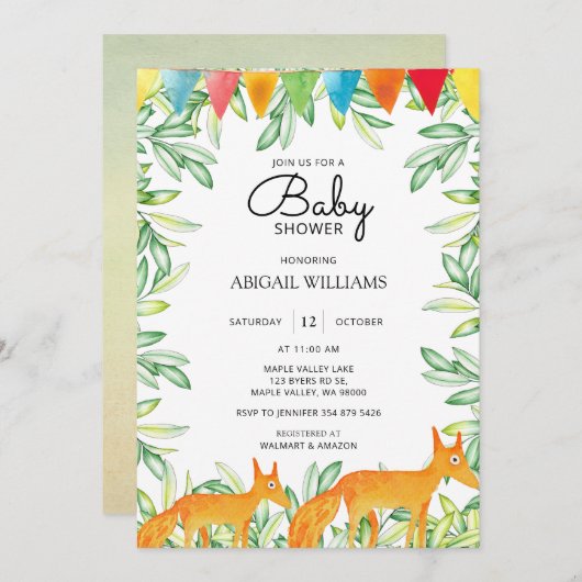 Woodland Safari Fox Moeder en Baby Baby shower Kaart (Voorkant / Achterkant)