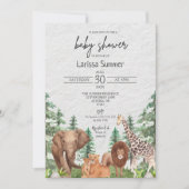 Woodland Safari Zoo Animal Baby shower Invitation Kaart (Voorkant)
