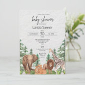 Woodland Safari Zoo Animal Baby shower Invitation Kaart (Staand voorkant)
