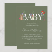 Woodland Sage Green Baby shower Kaart (Voorkant / Achterkant)