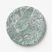 Woodland Sage Green Bunny Rabbit Floral Foliage Papieren Bordje (Voorkant)